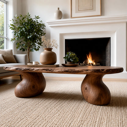 Natural Solid Wood Live Edge Coffee Table with Sculptural Curved Pedestal Legs - Livewoodcraft - 8