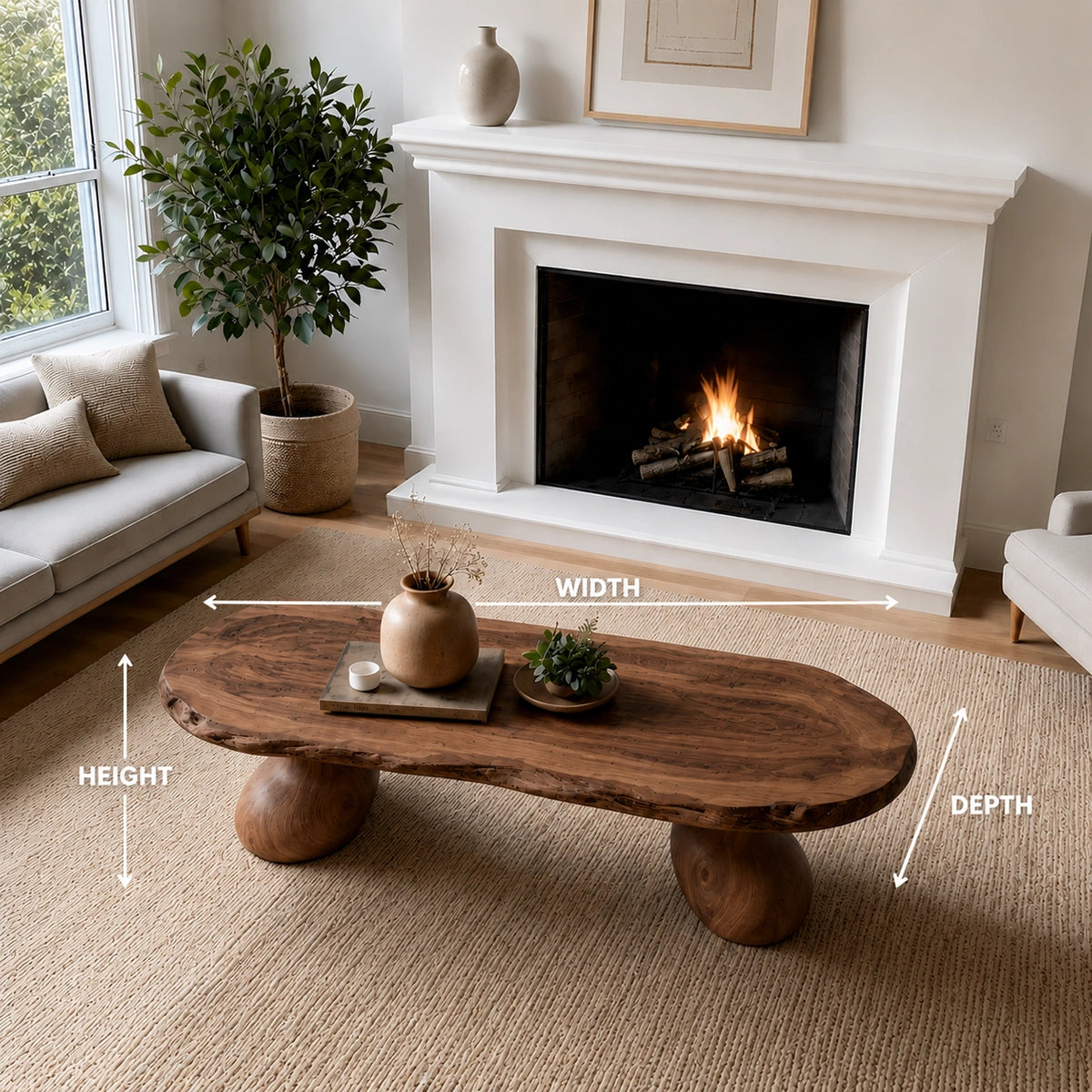 Natural Solid Wood Live Edge Coffee Table with Sculptural Curved Pedestal Legs - Livewoodcraft - 9
