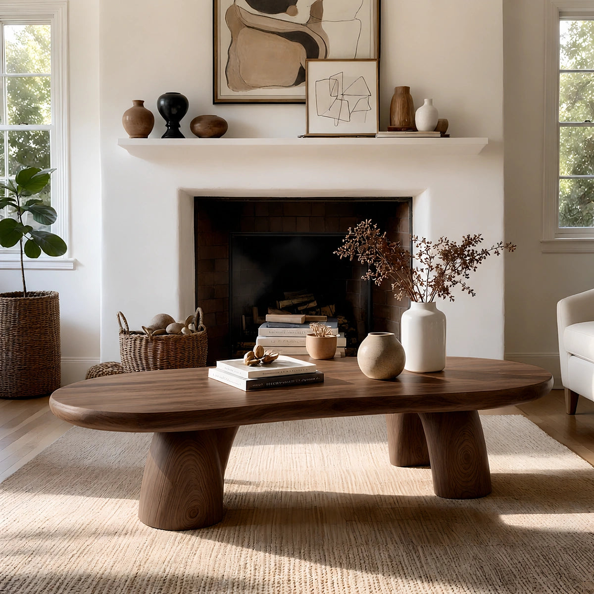 Natural Solid Wood Oval Coffee Table with Four Sculptural Legs - Livewoodcraft - 2