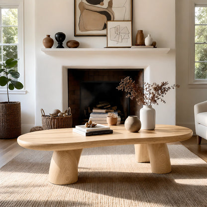 Natural Solid Wood Oval Coffee Table with Four Sculptural Legs - Livewoodcraft - 3
