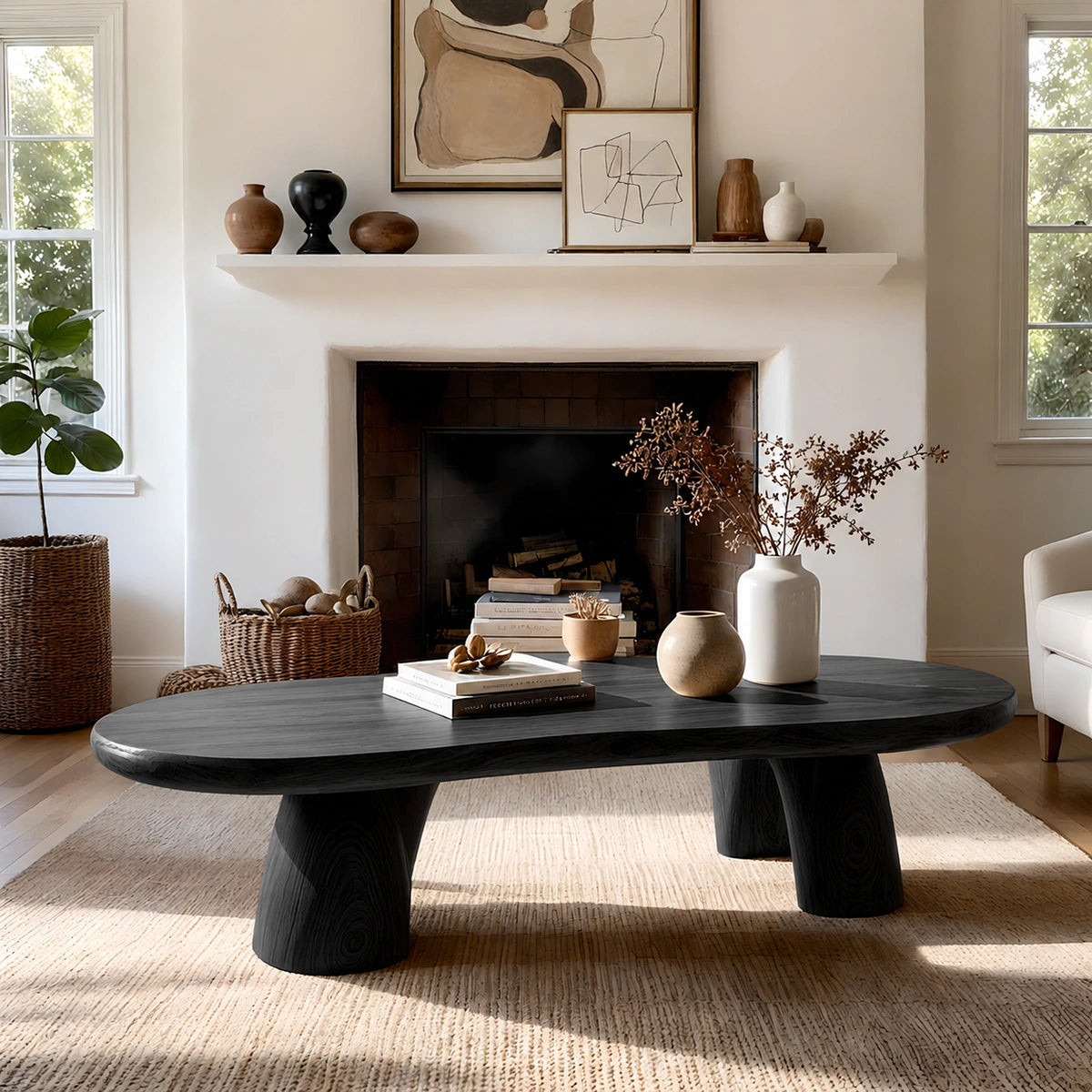 Natural Solid Wood Oval Coffee Table with Four Sculptural Legs - Livewoodcraft - 4