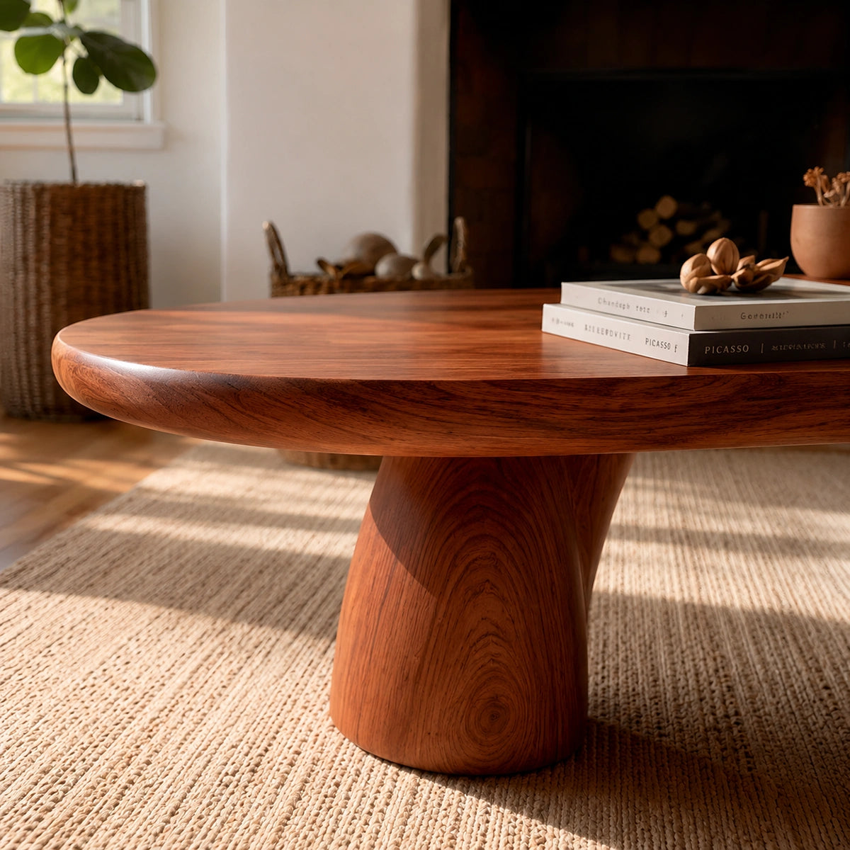 Natural Solid Wood Oval Coffee Table with Four Sculptural Legs - Livewoodcraft - 5