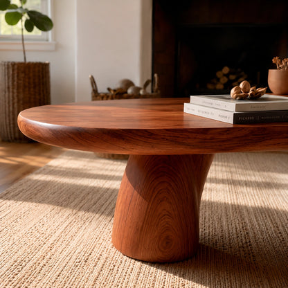 Natural Solid Wood Oval Coffee Table with Four Sculptural Legs - Livewoodcraft - 5