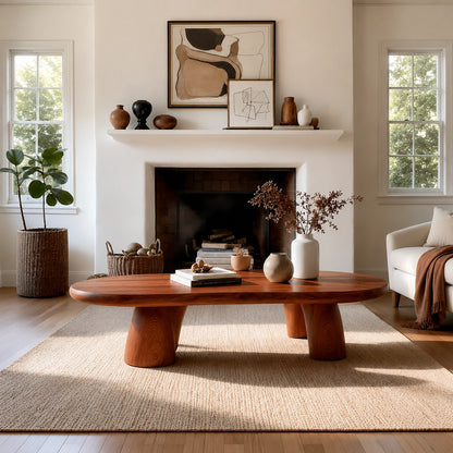 Natural Solid Wood Oval Coffee Table with Four Sculptural Legs - Livewoodcraft - 6