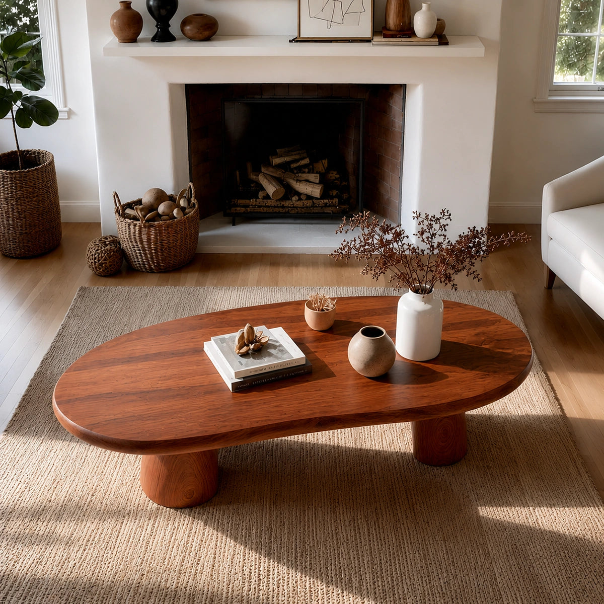Natural Solid Wood Oval Coffee Table with Four Sculptural Legs - Livewoodcraft - 7