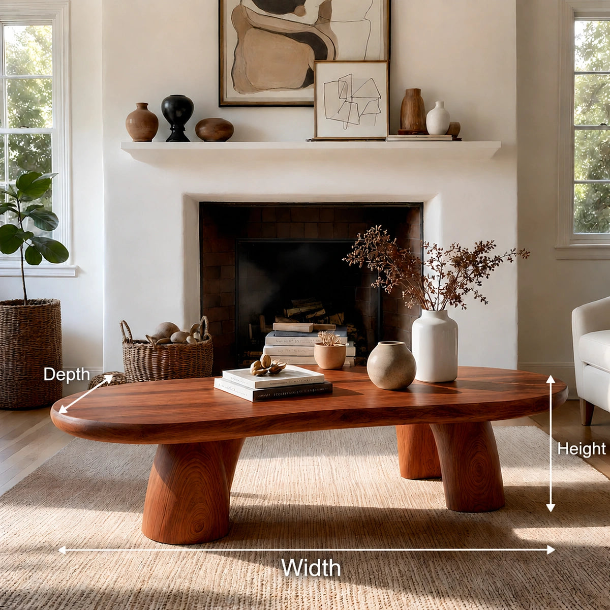 Natural Solid Wood Oval Coffee Table with Four Sculptural Legs - Livewoodcraft - 9