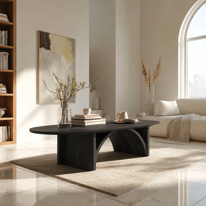 Natural Solid Wood Oval Coffee Table with Sculptural Arch Base - Livewoodcraft - 4