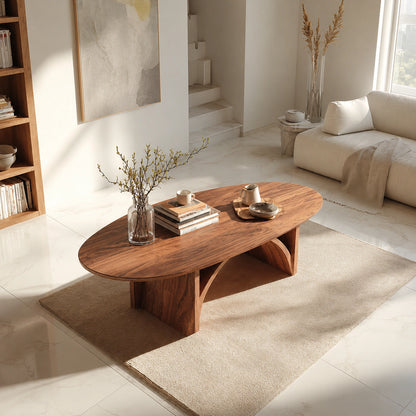 Natural Solid Wood Oval Coffee Table with Sculptural Arch Base - Livewoodcraft - 7