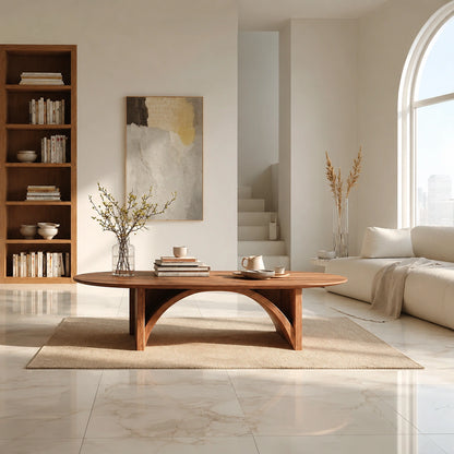 Natural Solid Wood Oval Coffee Table with Sculptural Arch Base - Livewoodcraft - 8