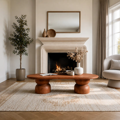 Natural Solid Wood Oval Coffee Table with Sculptural Hourglass Pedestal Legs - Livewoodcraft - 6