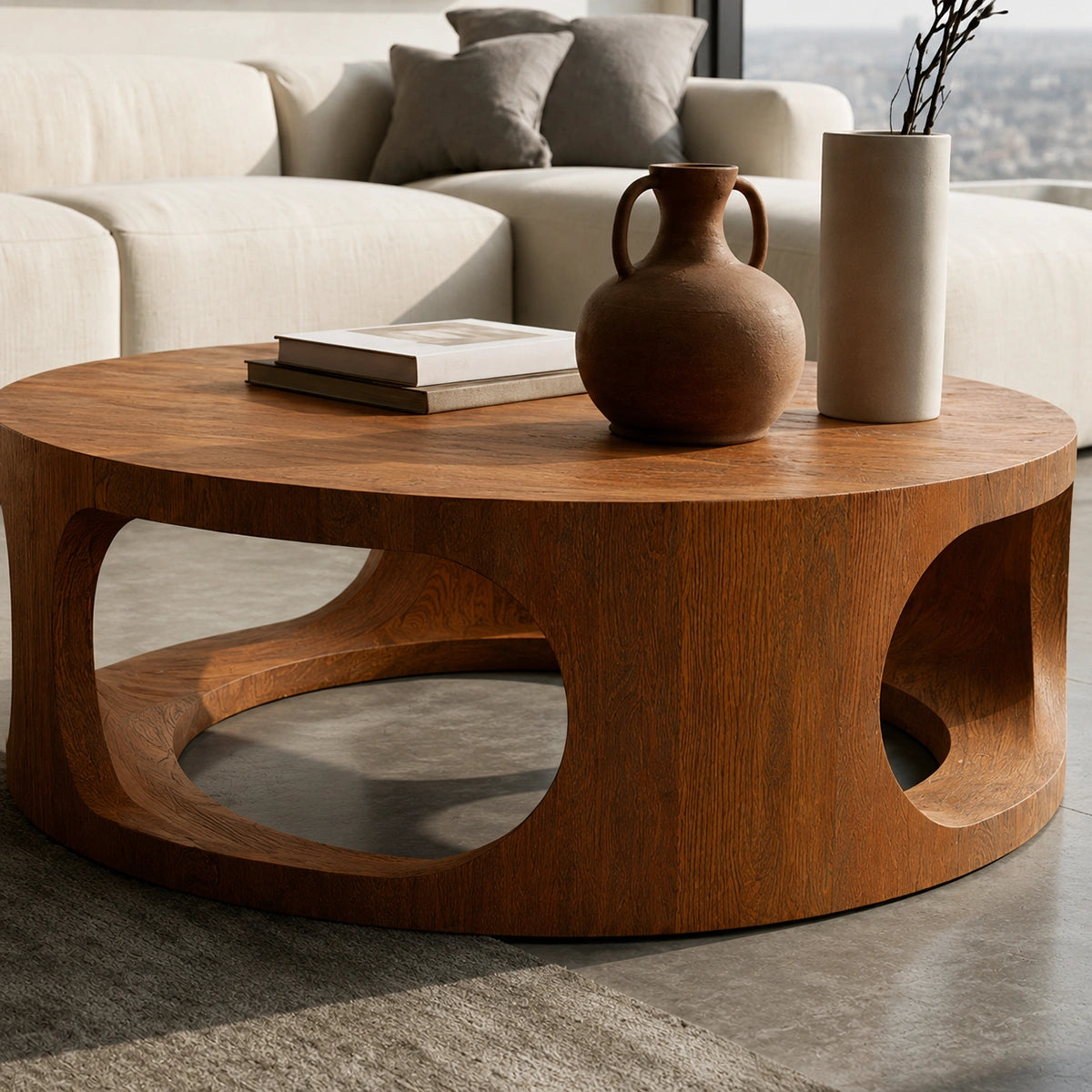 Natural Solid Wood Round Coffee Table – Sculptural Modern Style - Livewoodcraft - 5
