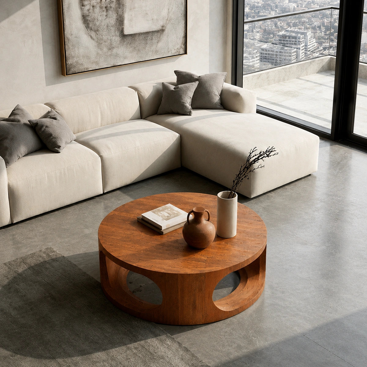 Natural Solid Wood Round Coffee Table – Sculptural Modern Style - Livewoodcraft - 6