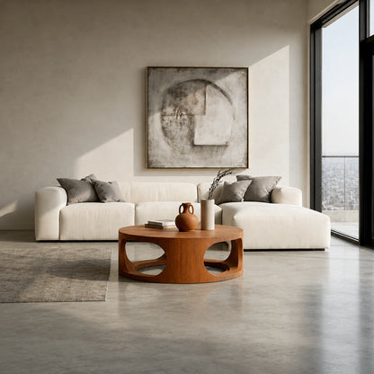 Natural Solid Wood Round Coffee Table – Sculptural Modern Style - Livewoodcraft - 7