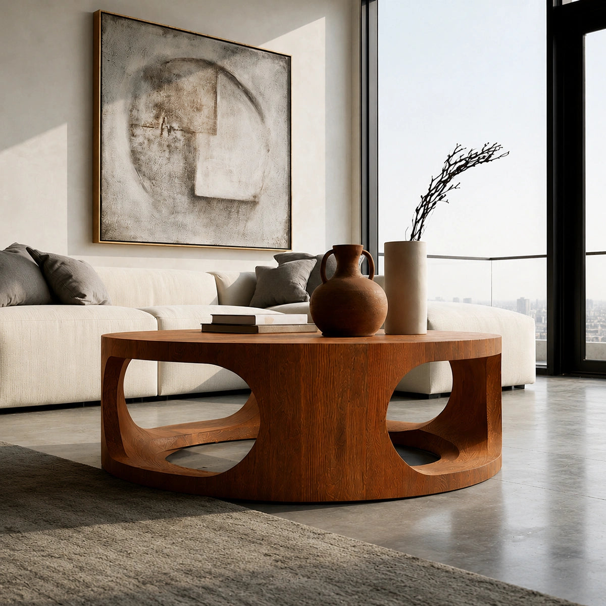 Natural Solid Wood Round Coffee Table – Sculptural Modern Style - Livewoodcraft - 8
