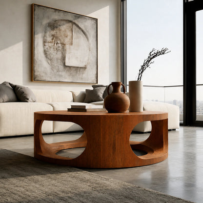 Natural Solid Wood Round Coffee Table – Sculptural Modern Style - Livewoodcraft - 8