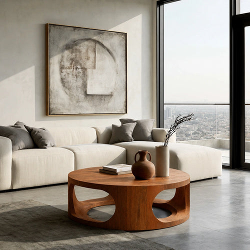 Natural Solid Wood Round Coffee Table – Sculptural Modern Style - Livewoodcraft