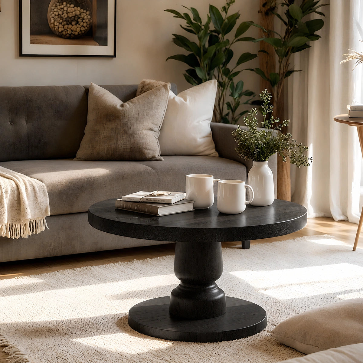 Natural Solid Wood Round Coffee Table – Sculptural Pedestal Style - Livewoodcraft - 4