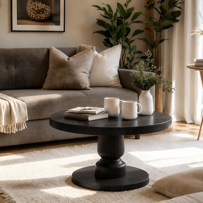 Natural Solid Wood Round Coffee Table – Sculptural Pedestal Style - Livewoodcraft - 4