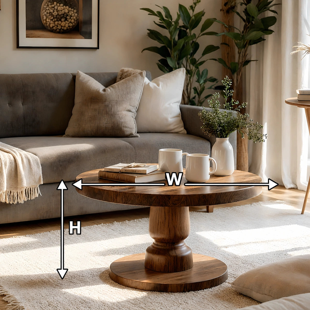 Natural Solid Wood Round Coffee Table – Sculptural Pedestal Style - Livewoodcraft - 8