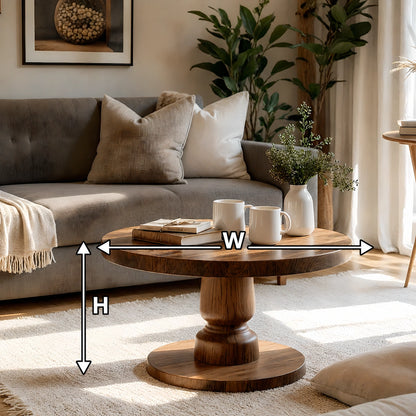 Natural Solid Wood Round Coffee Table – Sculptural Pedestal Style - Livewoodcraft - 8