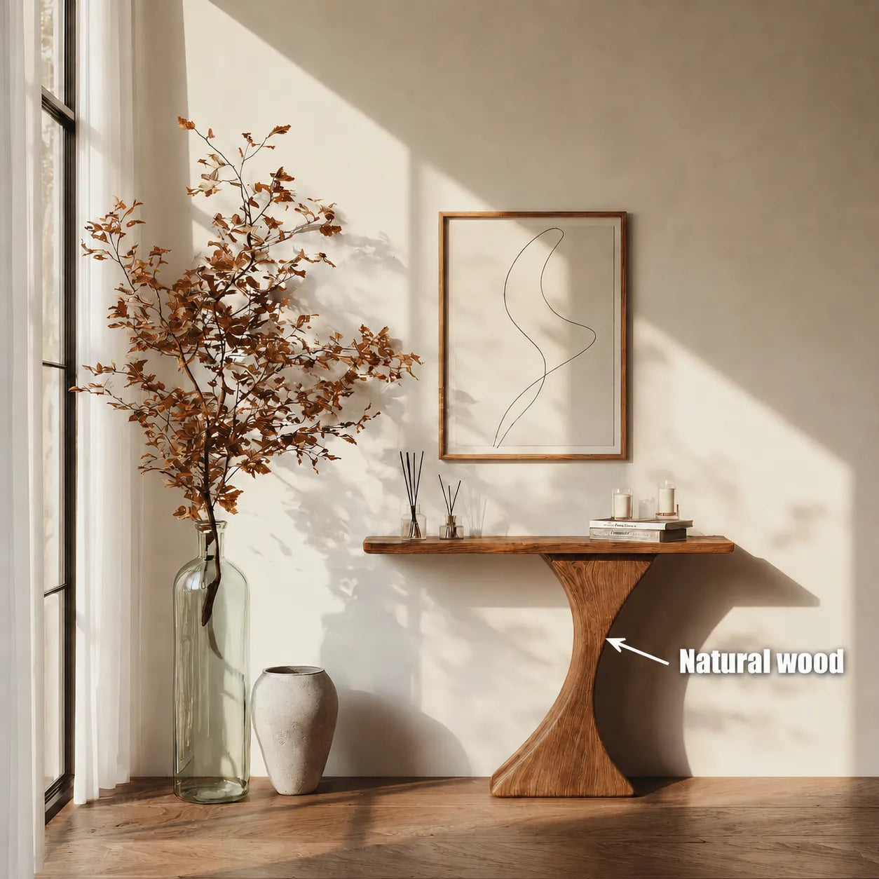 Natural Solid Wood Sculptural Console Table for Entryway and Hallway - Livewoodcraft - 10