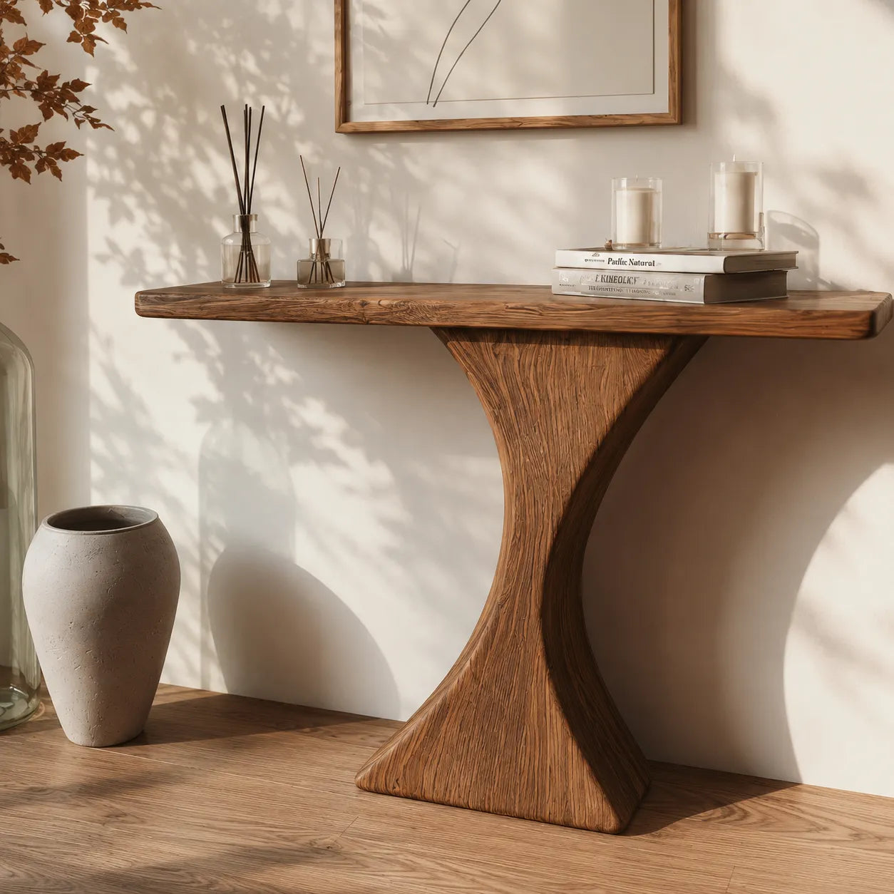 Natural Solid Wood Sculptural Console Table for Entryway and Hallway - Livewoodcraft - 2