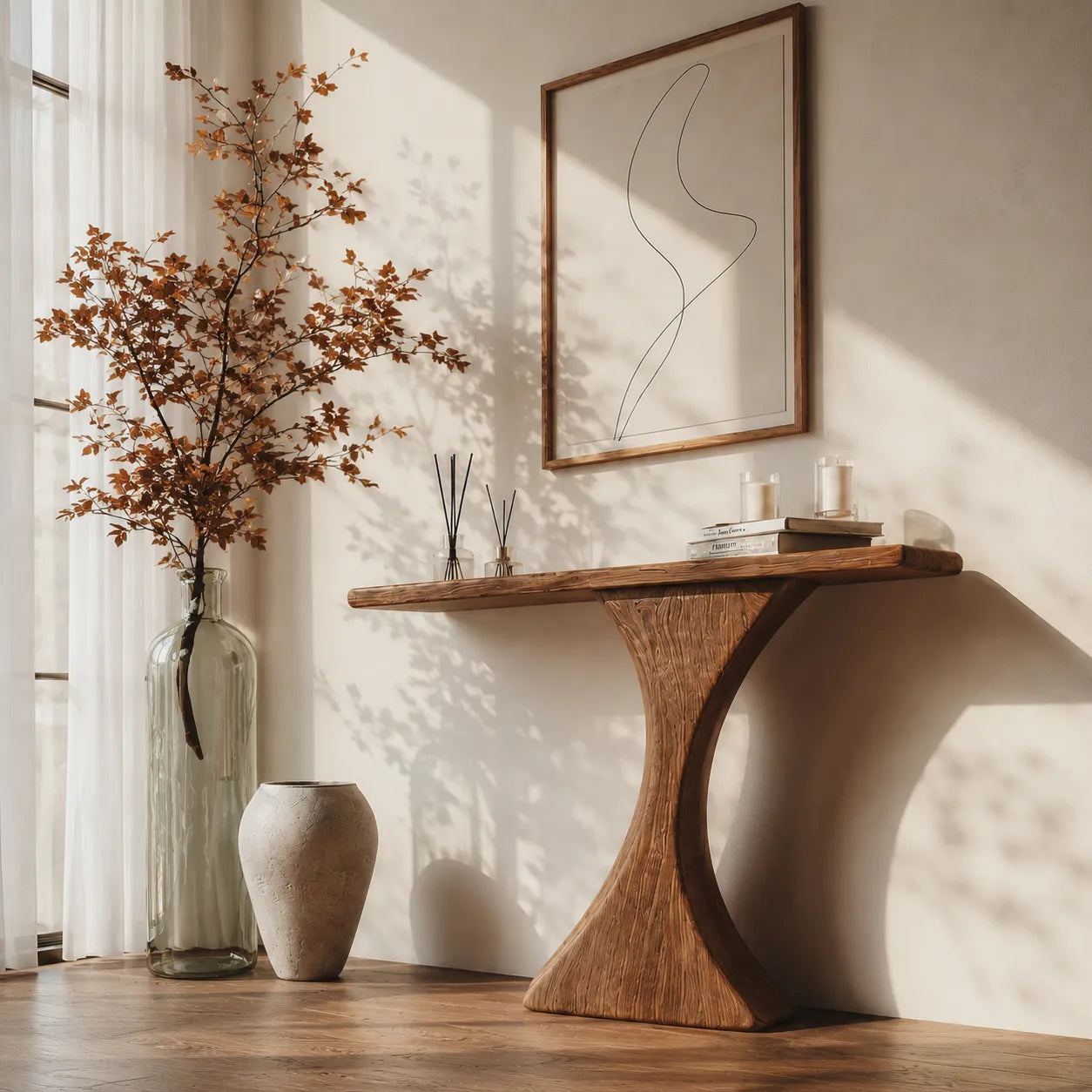 Natural Solid Wood Sculptural Console Table for Entryway and Hallway - Livewoodcraft - 3