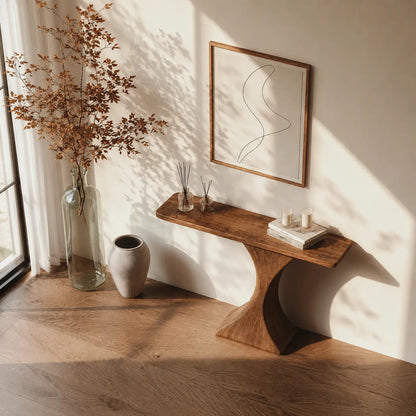 Natural Solid Wood Sculptural Console Table for Entryway and Hallway - Livewoodcraft - 4
