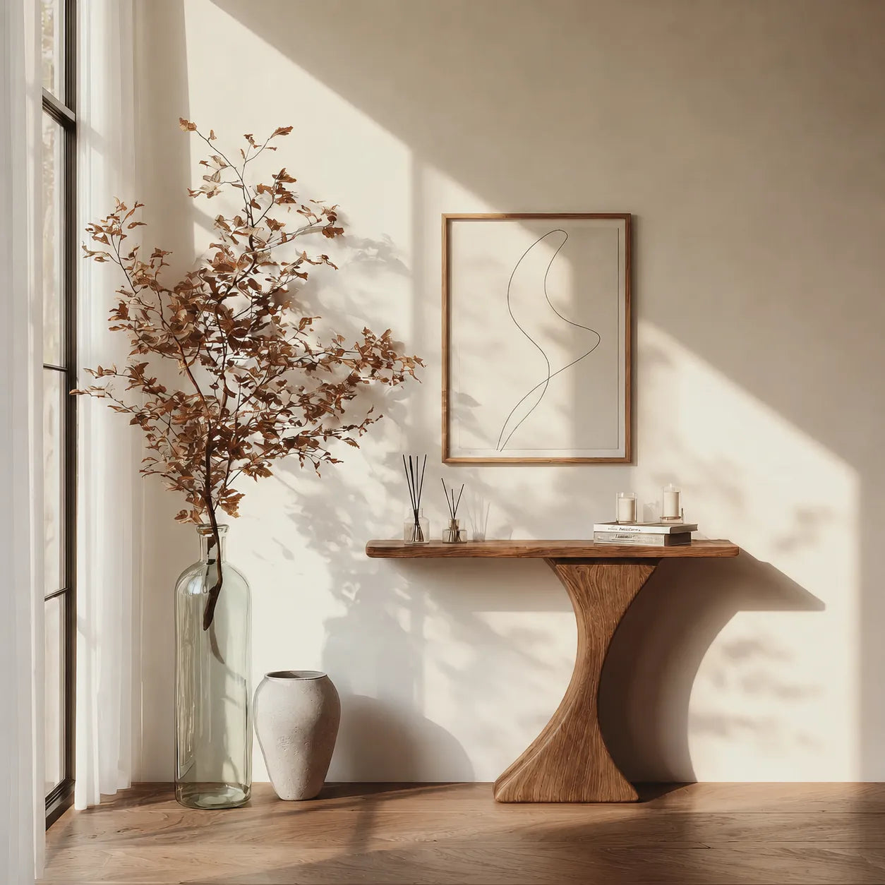 Natural Solid Wood Sculptural Console Table for Entryway and Hallway - Livewoodcraft - 5
