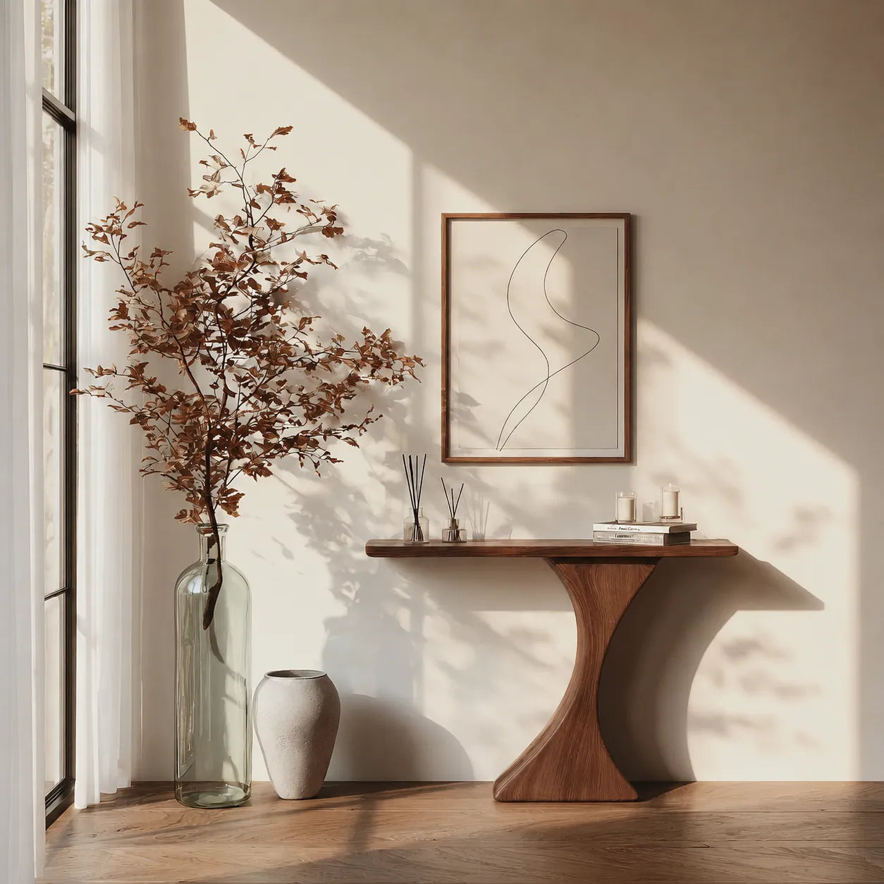 Natural Solid Wood Sculptural Console Table for Entryway and Hallway - Livewoodcraft - 6