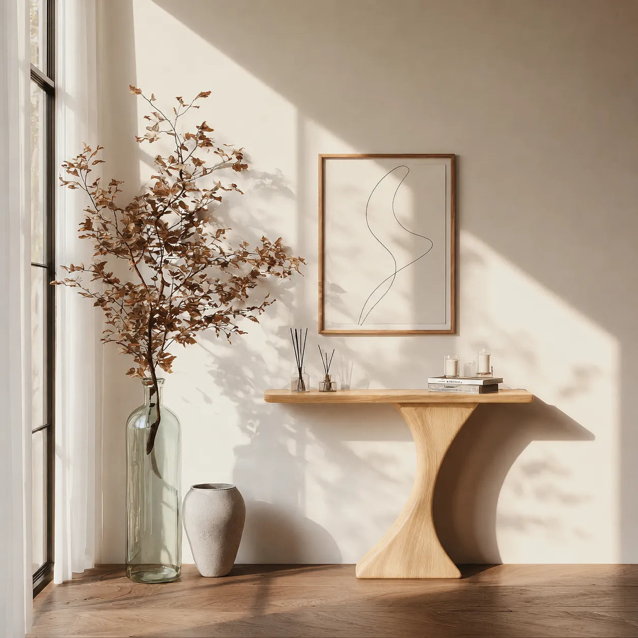 Natural Solid Wood Sculptural Console Table for Entryway and Hallway - Livewoodcraft - 7