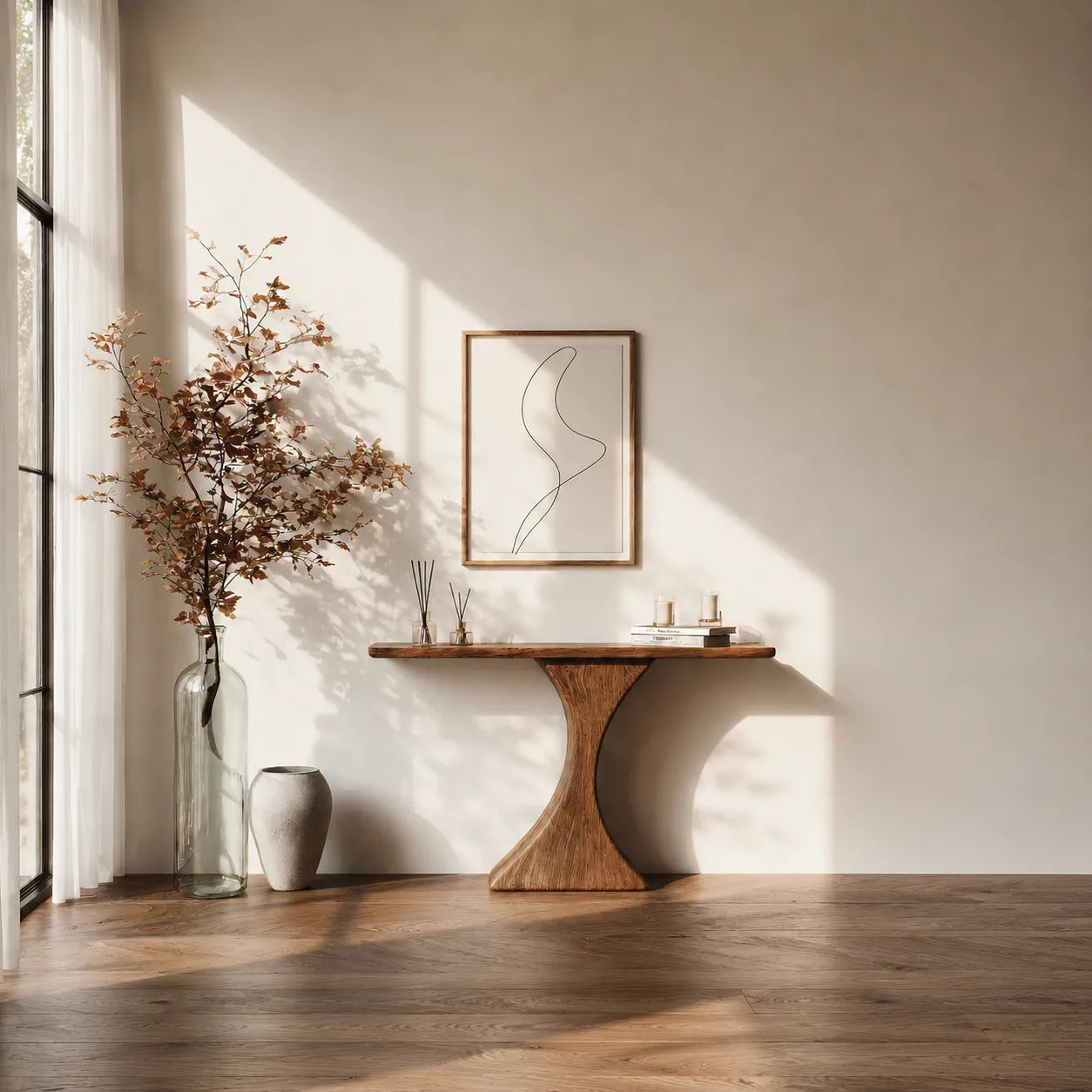 Natural Solid Wood Sculptural Console Table for Entryway and Hallway - Livewoodcraft