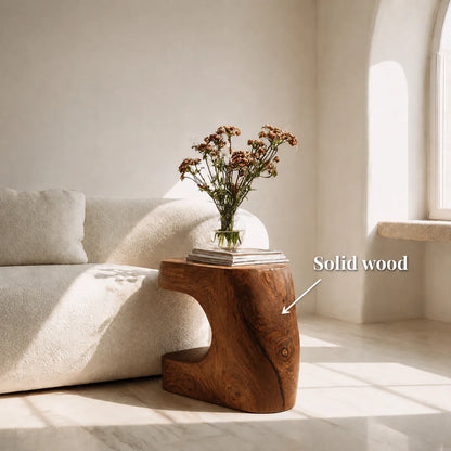 Natural Solid Wood Side Table with Sculptural Open Base - Livewoodcraft - 10