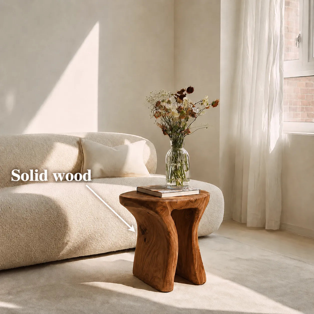 Natural Solid Wood Side Table with Sculptural Open Base - Livewoodcraft - 2784 - 10