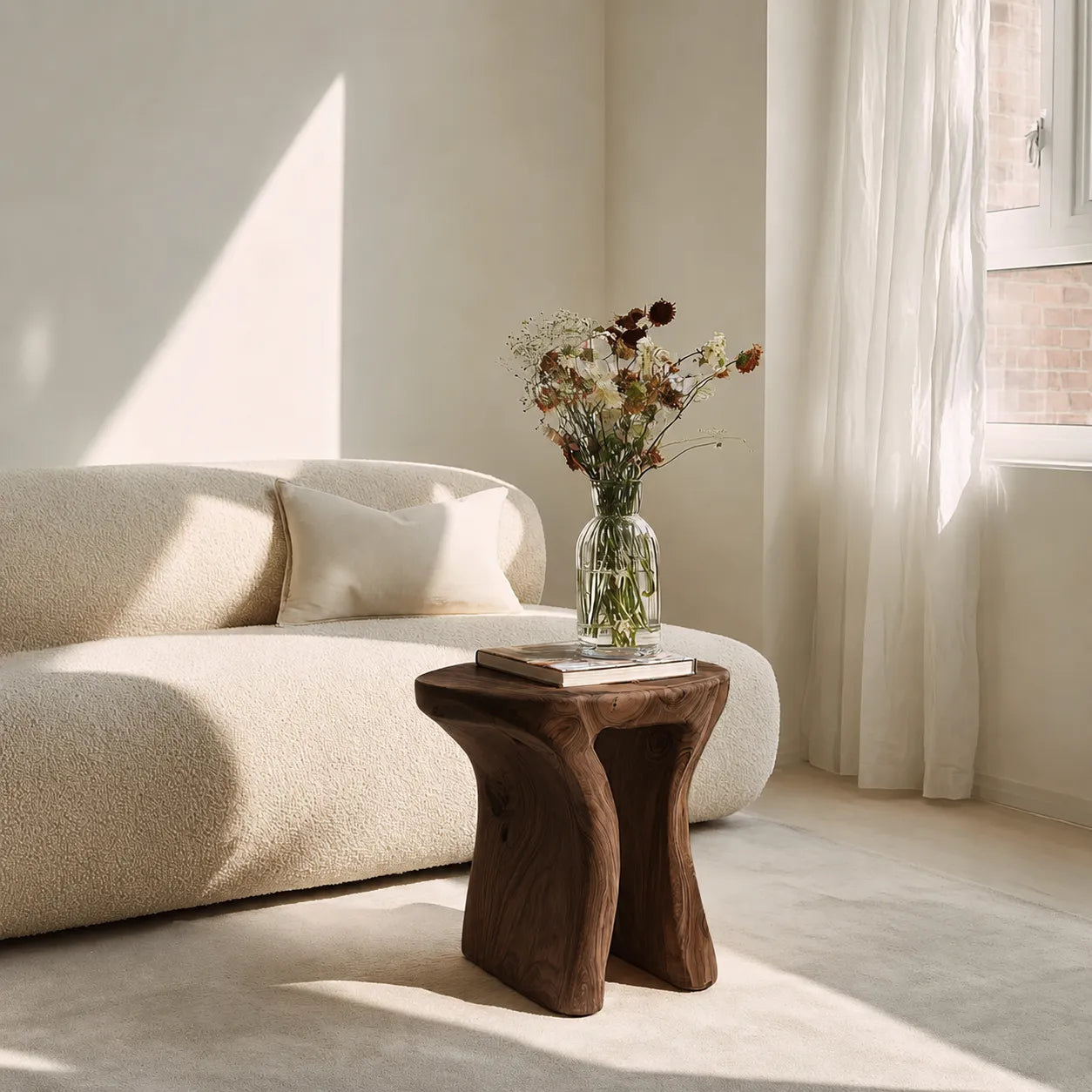 Natural Solid Wood Side Table with Sculptural Open Base - Livewoodcraft - 2784 - 2