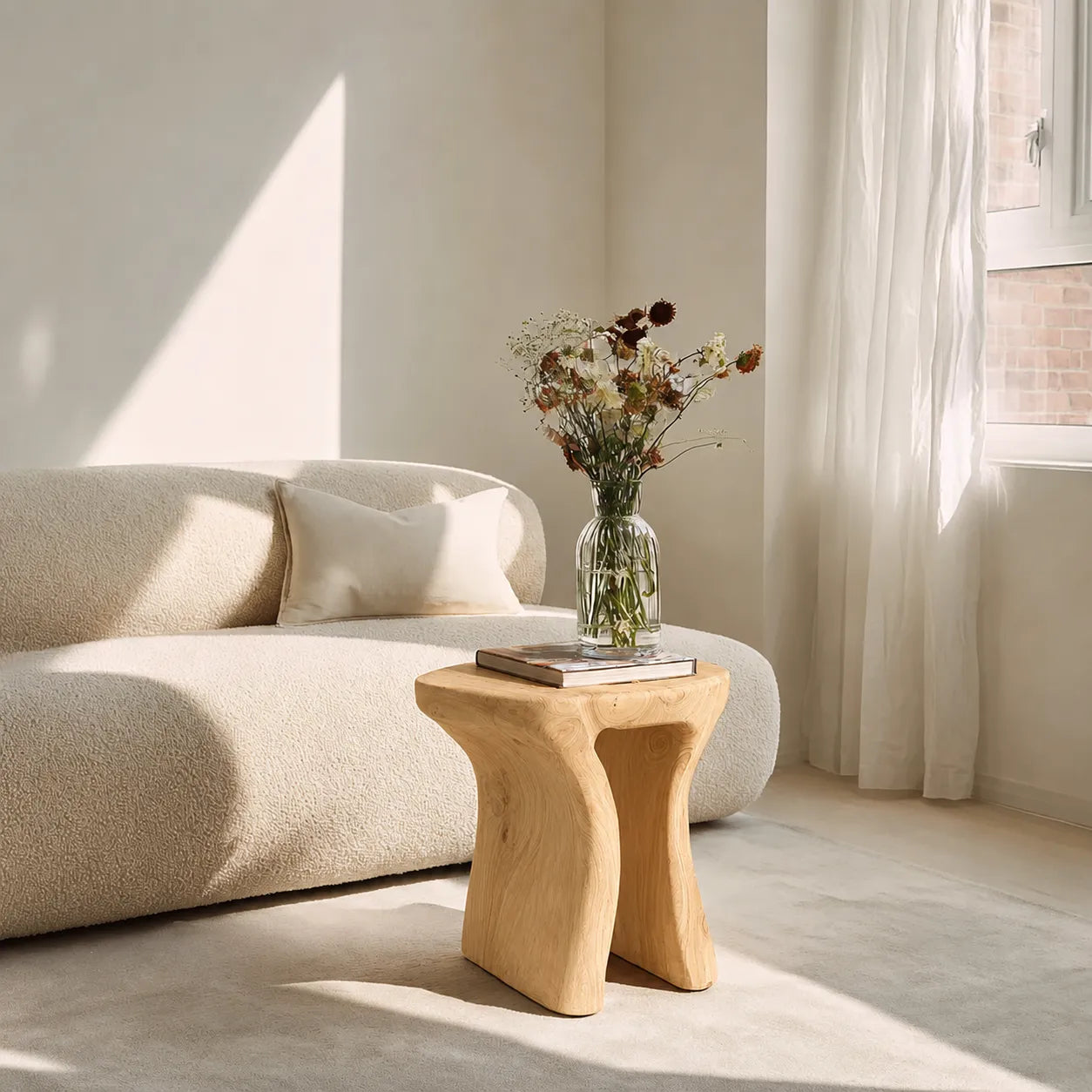 Natural Solid Wood Side Table with Sculptural Open Base - Livewoodcraft - 2784 - 3