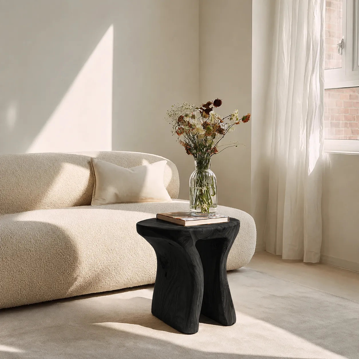 Natural Solid Wood Side Table with Sculptural Open Base - Livewoodcraft - 2784 - 4