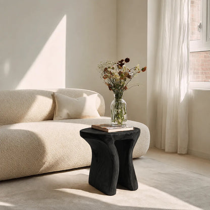 Natural Solid Wood Side Table with Sculptural Open Base - Livewoodcraft - 2784 - 4