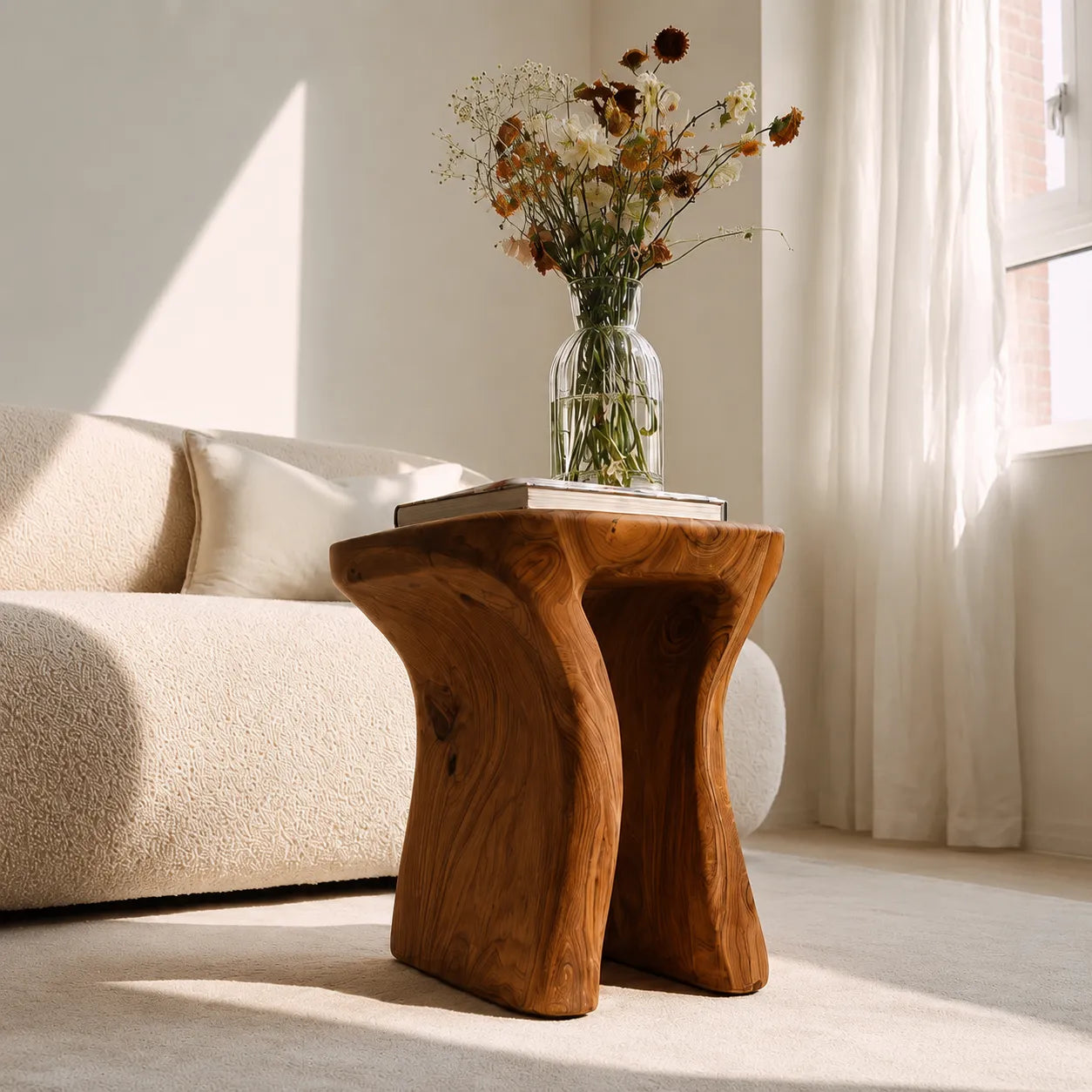 Natural Solid Wood Side Table with Sculptural Open Base - Livewoodcraft - 2784 - 7