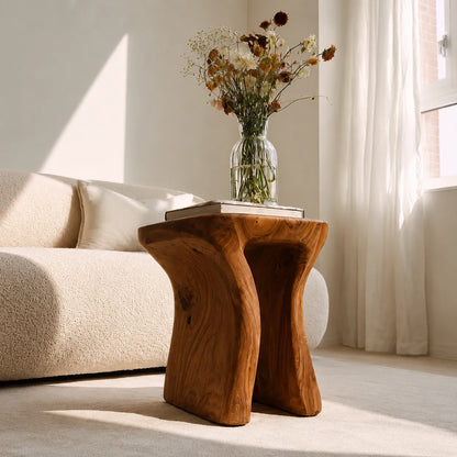 Natural Solid Wood Side Table with Sculptural Open Base - Livewoodcraft - 2784 - 7