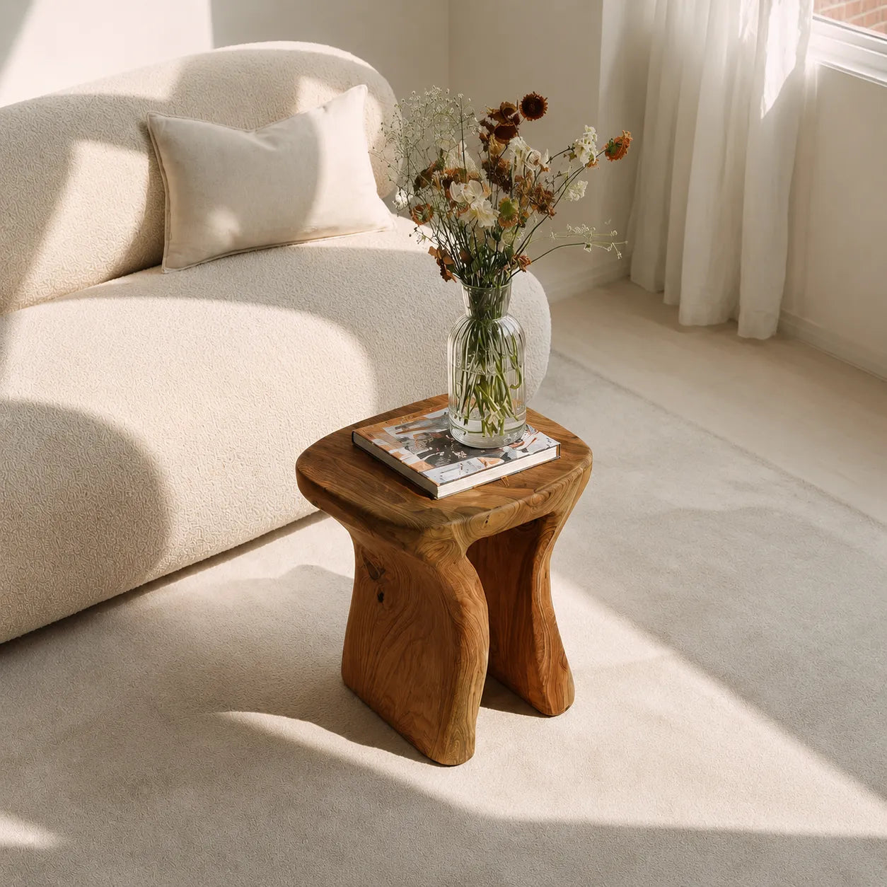 Natural Solid Wood Side Table with Sculptural Open Base - Livewoodcraft - 2784 - 8