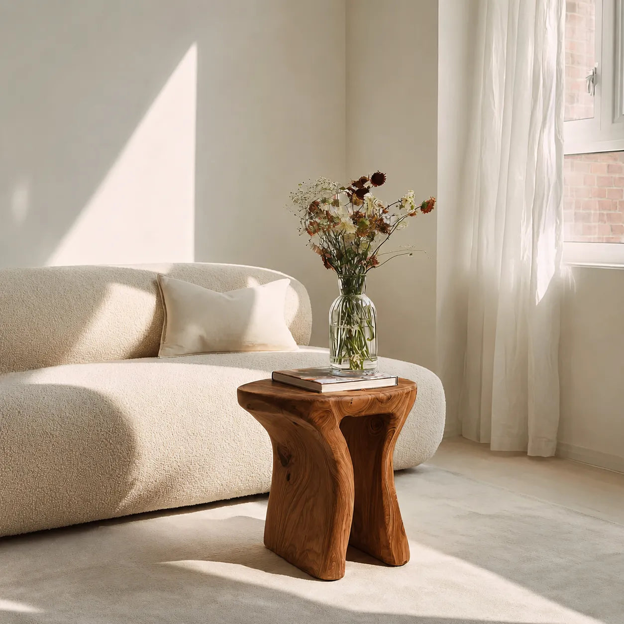 Natural Solid Wood Side Table with Sculptural Open Base - Livewoodcraft - 2784