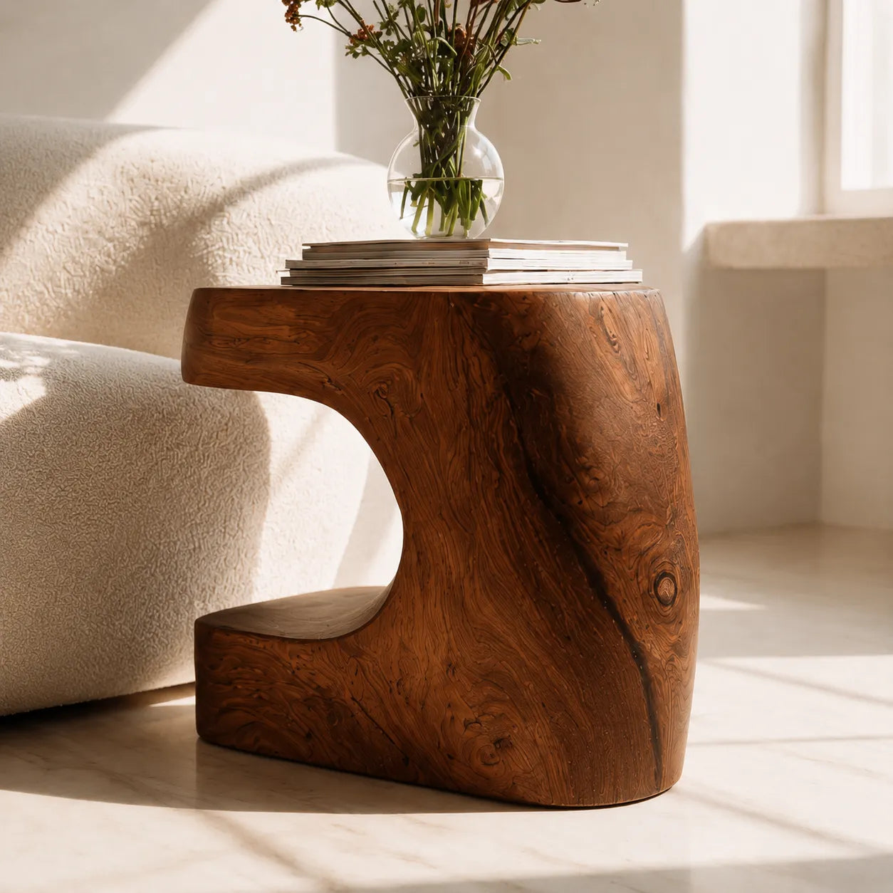 Natural Solid Wood Side Table with Sculptural Open Base - Livewoodcraft - 3