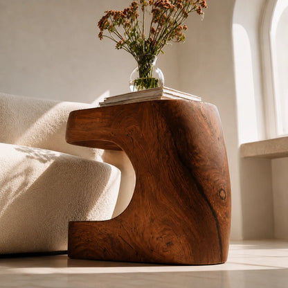 Natural Solid Wood Side Table with Sculptural Open Base - Livewoodcraft - 4