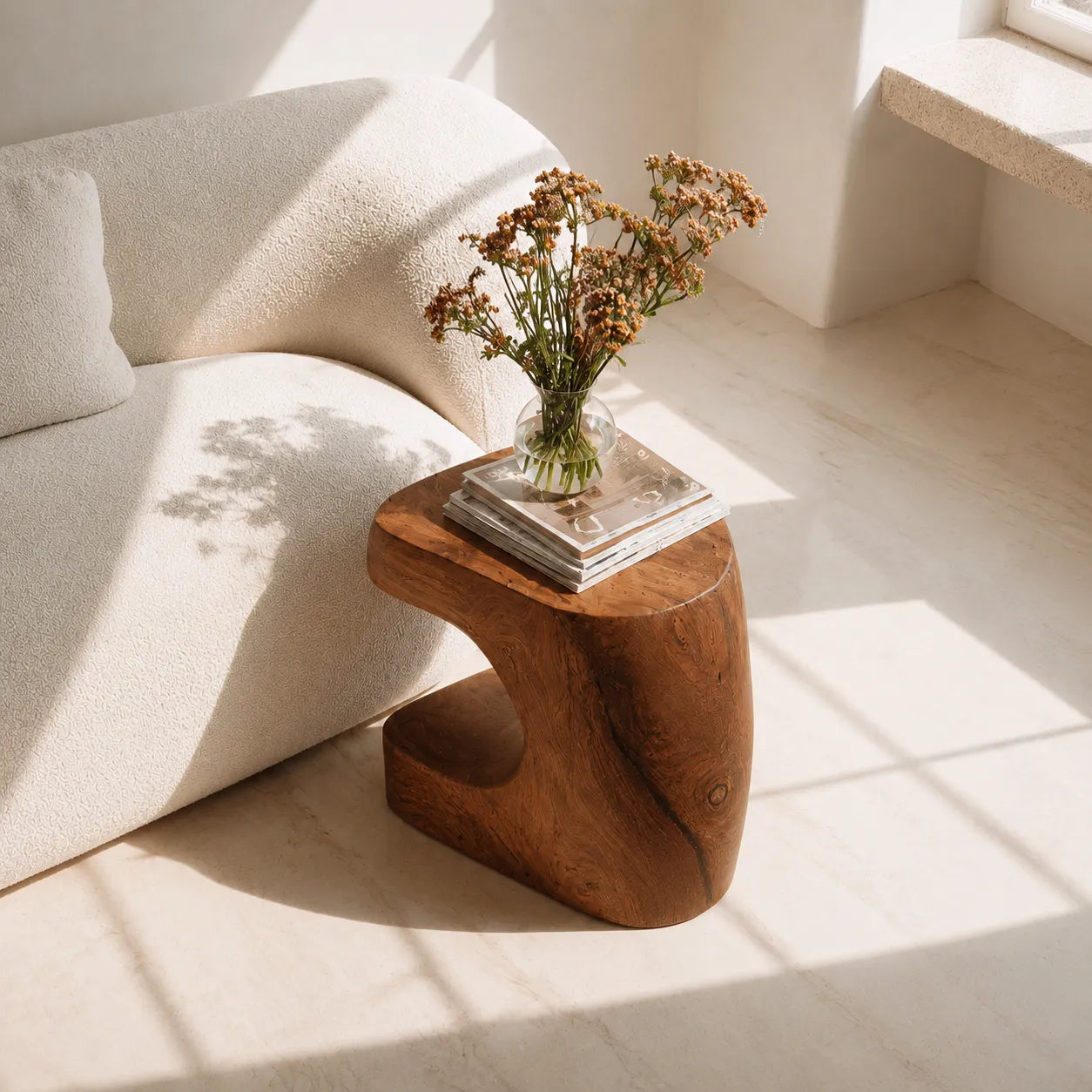 Natural Solid Wood Side Table with Sculptural Open Base - Livewoodcraft - 5