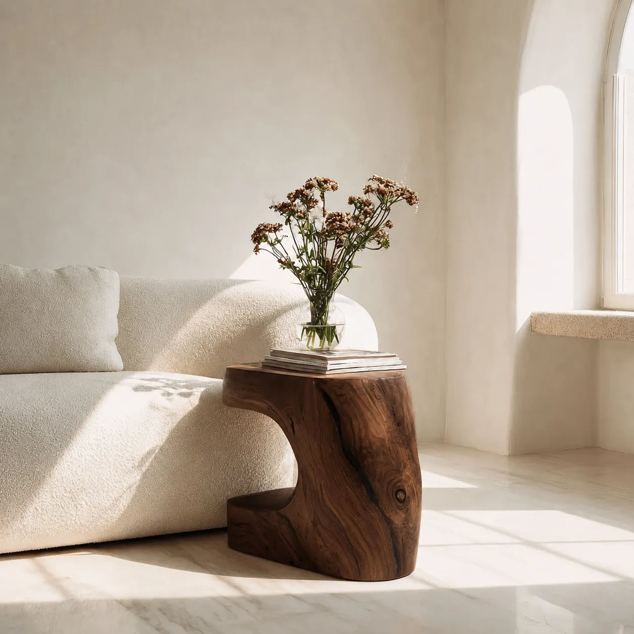 Natural Solid Wood Side Table with Sculptural Open Base - Livewoodcraft - 6
