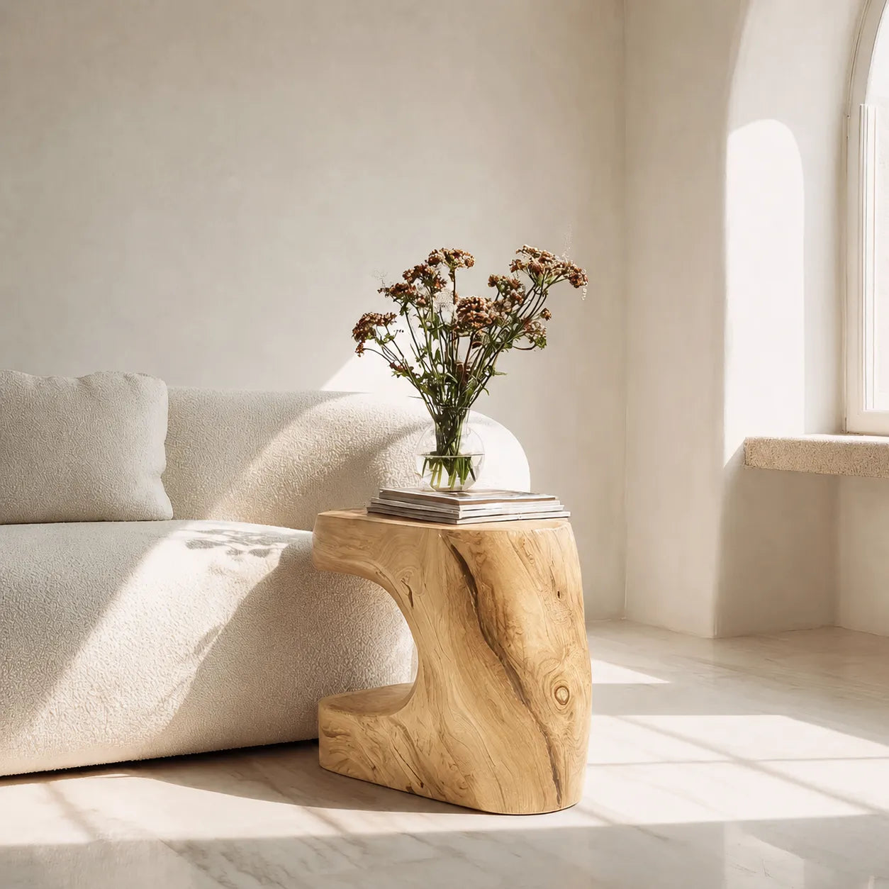 Natural Solid Wood Side Table with Sculptural Open Base - Livewoodcraft - 7