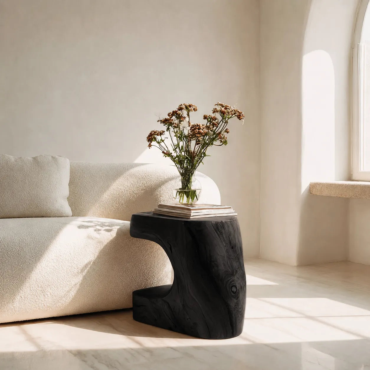 Natural Solid Wood Side Table with Sculptural Open Base - Livewoodcraft - 8
