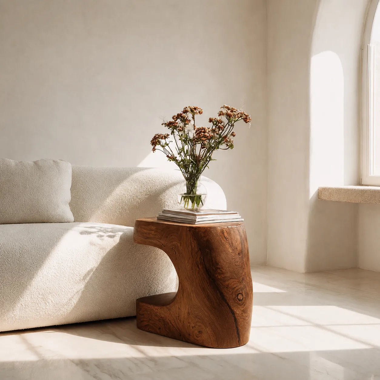 Natural Solid Wood Side Table with Sculptural Open Base - Livewoodcraft