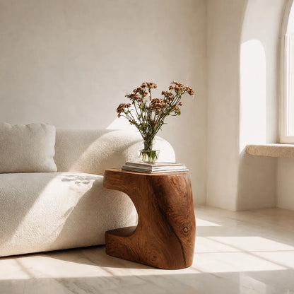 Natural Solid Wood Side Table with Sculptural Open Base - Livewoodcraft